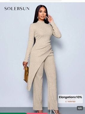 Cream Wide-Leg Jumpsuit with Draped Overlay